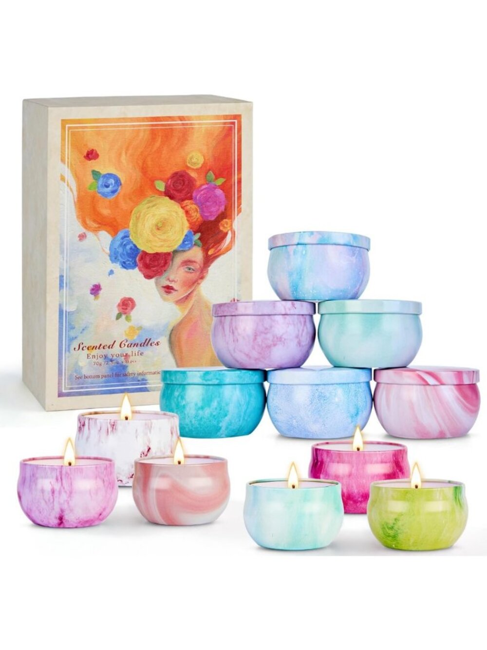 12-Pack Scented Soy Wax Candles Gift Set - Aromatherapy, Fresh Scents, 300H Burn